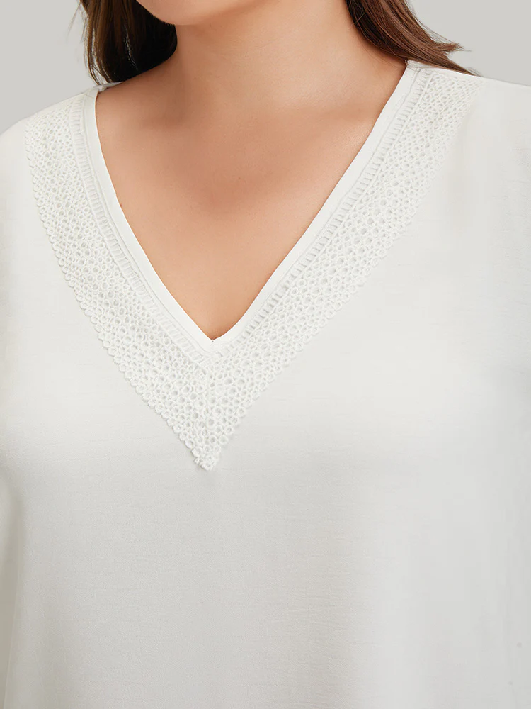 Anti-Wrinkle Plain Lace Cut Out Knot Sleeve Blouse - Image 7