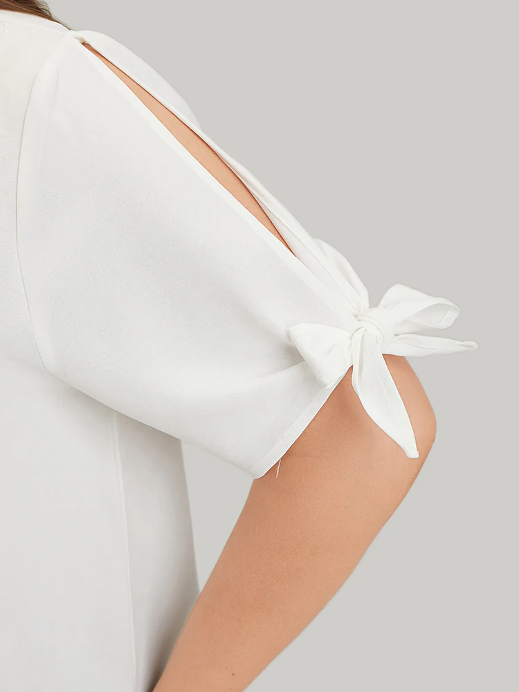 Anti-Wrinkle Plain Lace Cut Out Knot Sleeve Blouse - Image 8