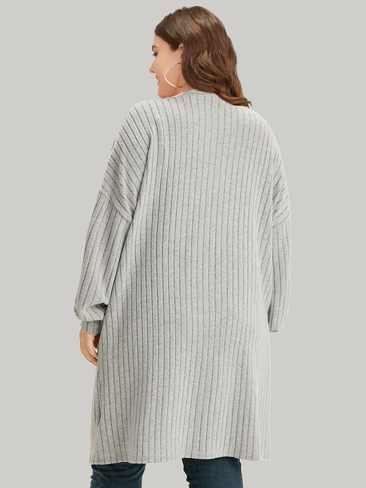 Plain Pocket Texture Open Front Kimono - Image 5