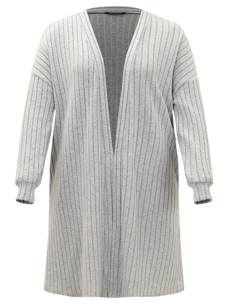 Plain Pocket Texture Open Front Kimono - Image 7