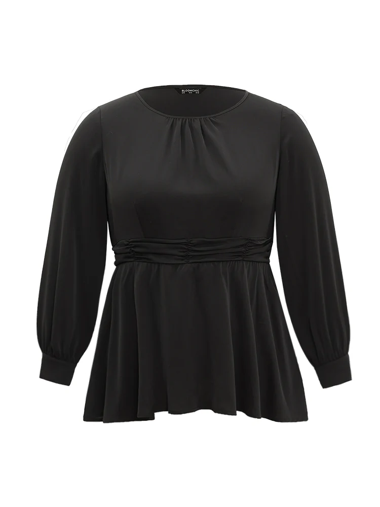 Anti-Wrinkle Plain Ruched Elastic Waist Blouse - Image 6