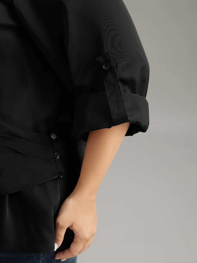 Plain Tab Sleeve Wrap Pleated Blouse - Image 7
