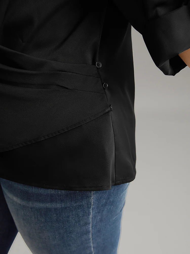 Plain Tab Sleeve Wrap Pleated Blouse - Image 8