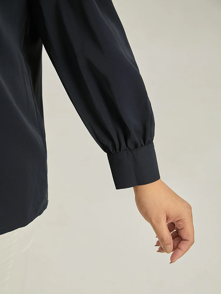 Plain Twist Neck Keyhole Lantern Sleeve Blouse - Image 6