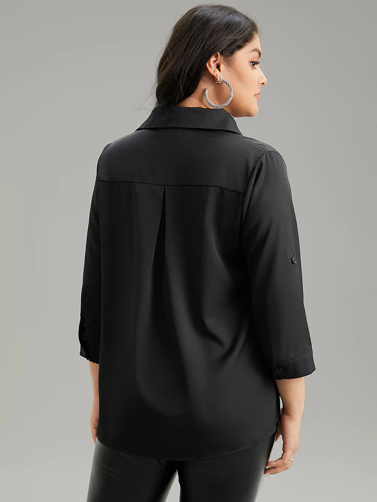 Rhinestone Button Up Tab Sleeve Blouse - Image 2