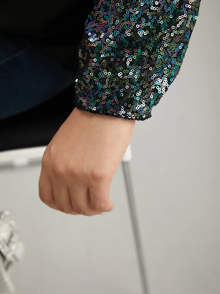 Sequin Patchwork V Neck Blouse - Image 8