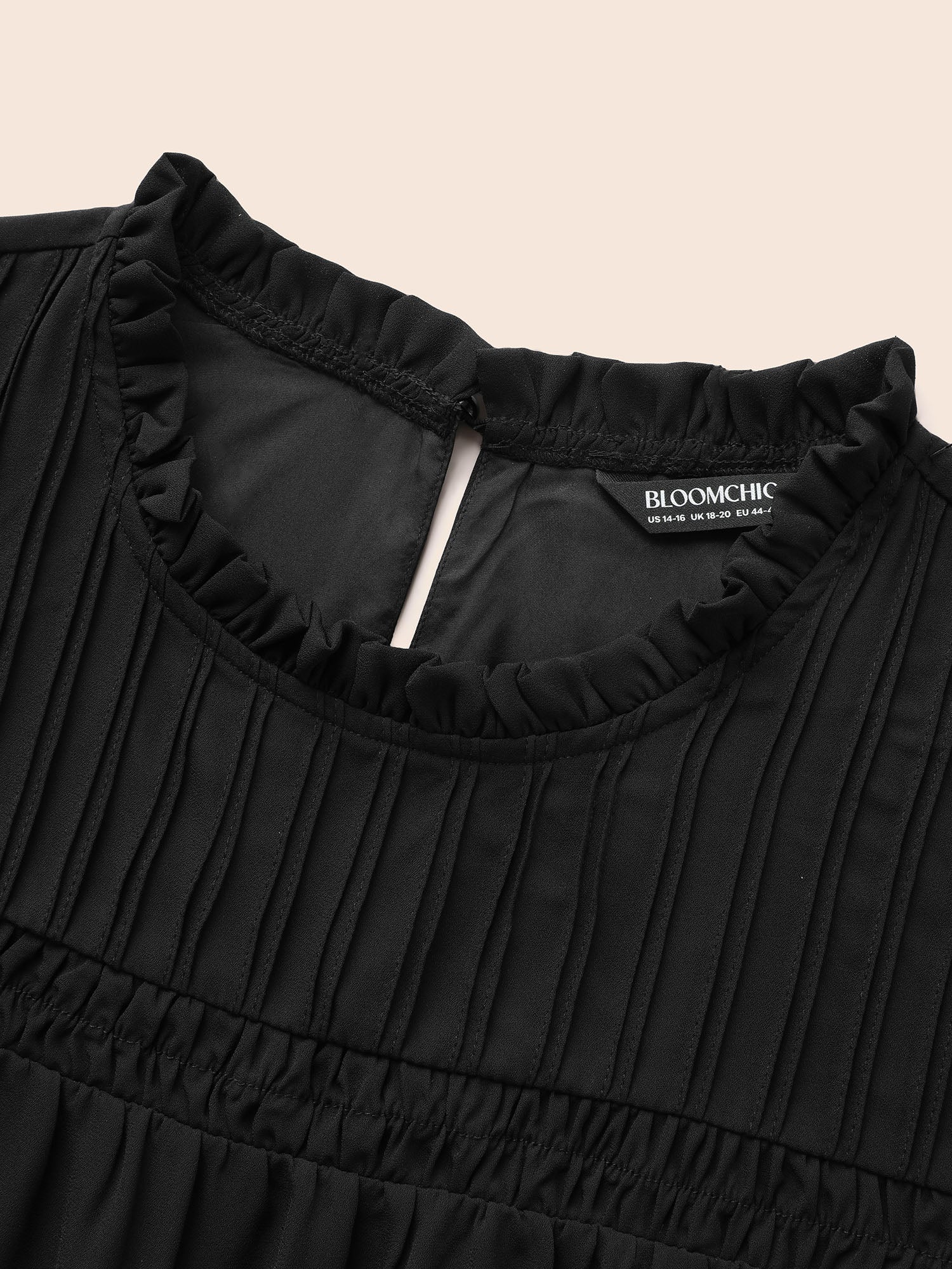 Anti-Wrinkle Shirred Ruffle Sleeve Mesh Frill Trim Blouse - Image 5