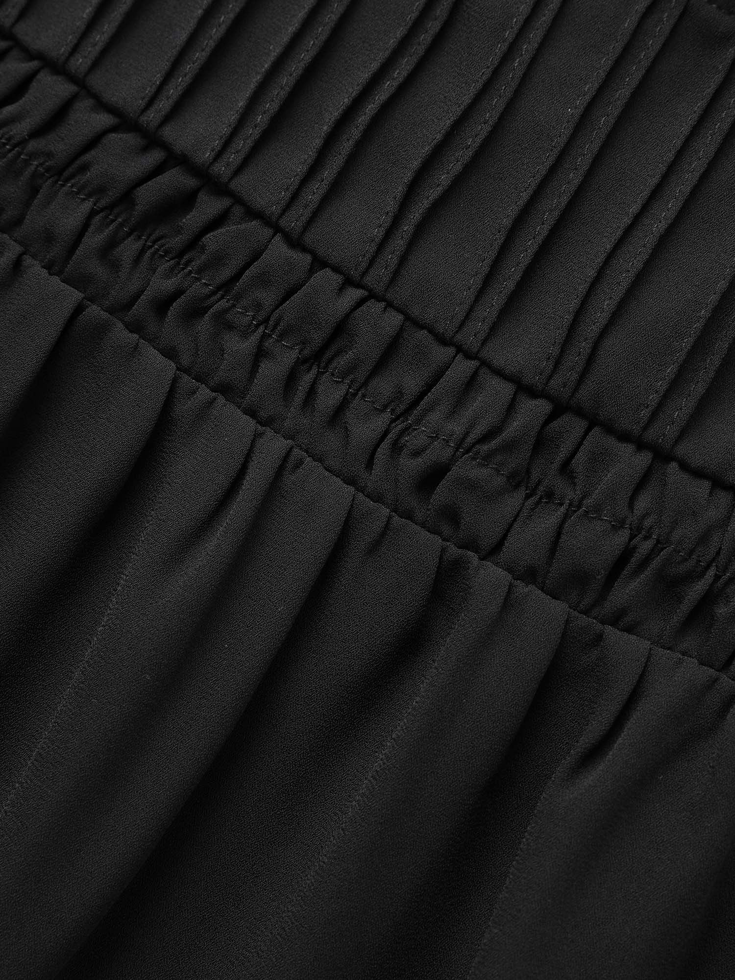 Anti-Wrinkle Shirred Ruffle Sleeve Mesh Frill Trim Blouse - Image 6
