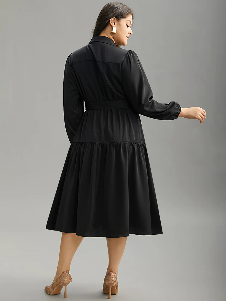 Anti-Wrinkle Shirt Collar Belted Metal Detail Dress - Image 3