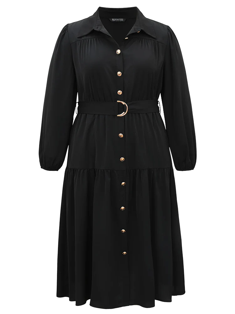 Anti-Wrinkle Shirt Collar Belted Metal Detail Dress - Image 5