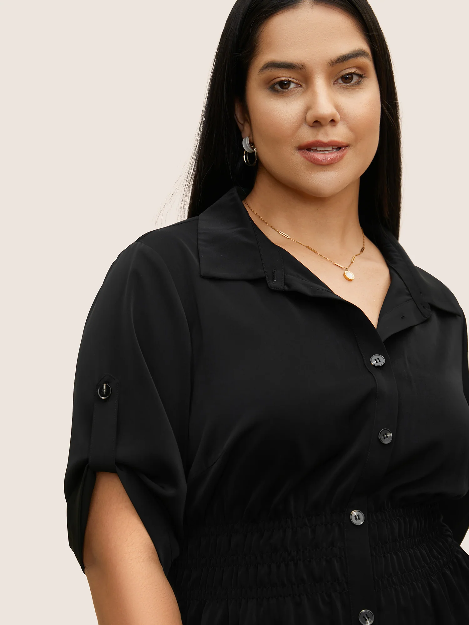 Shirt Collar Button Cuff Sleeve Blouse - Image 3