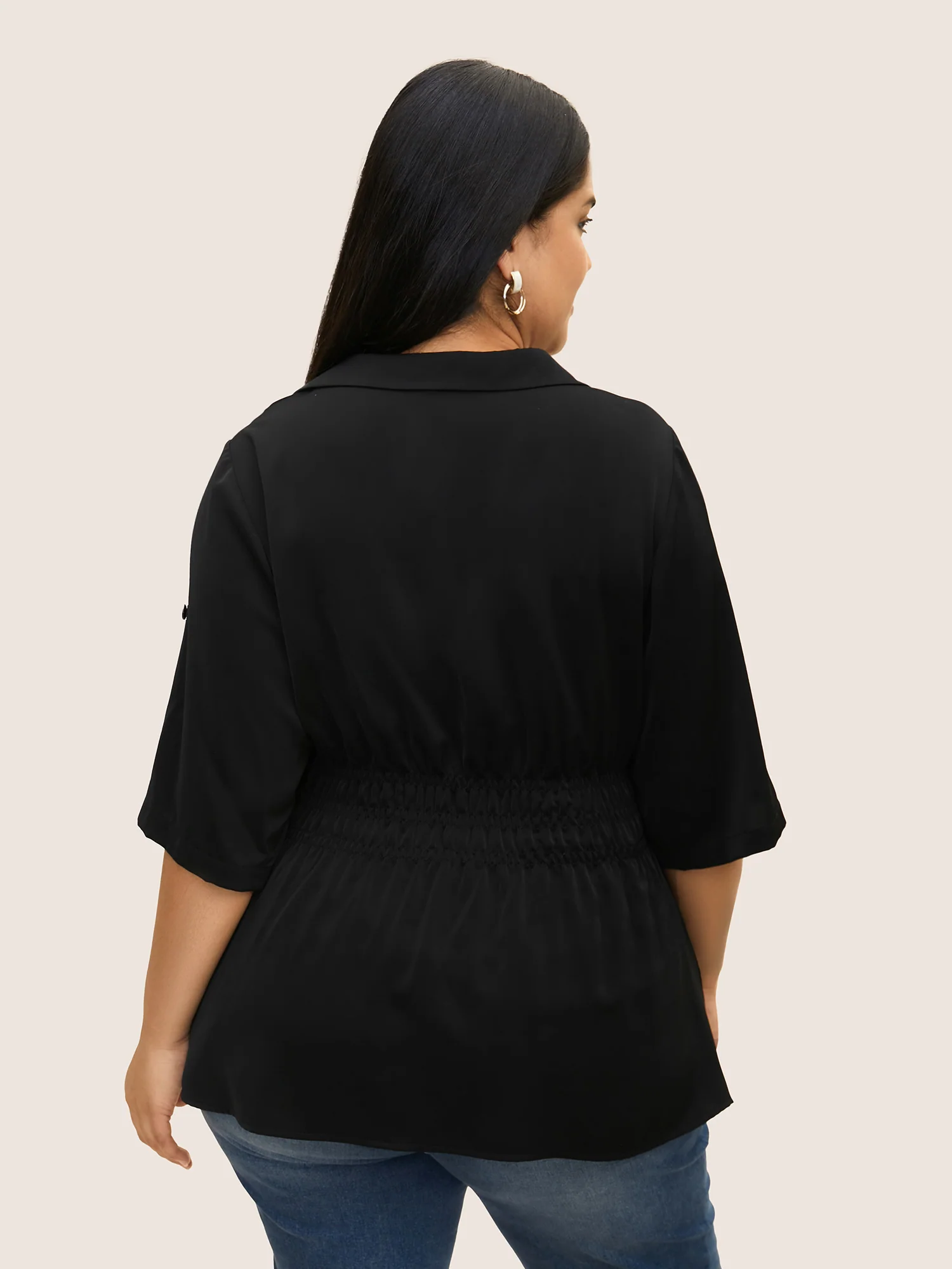 Shirt Collar Button Cuff Sleeve Blouse - Image 4