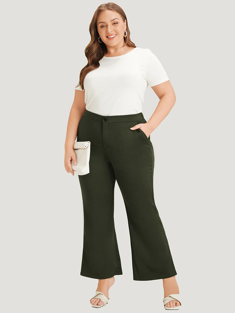 Solid Flare Leg Pocket Pants - Image 3