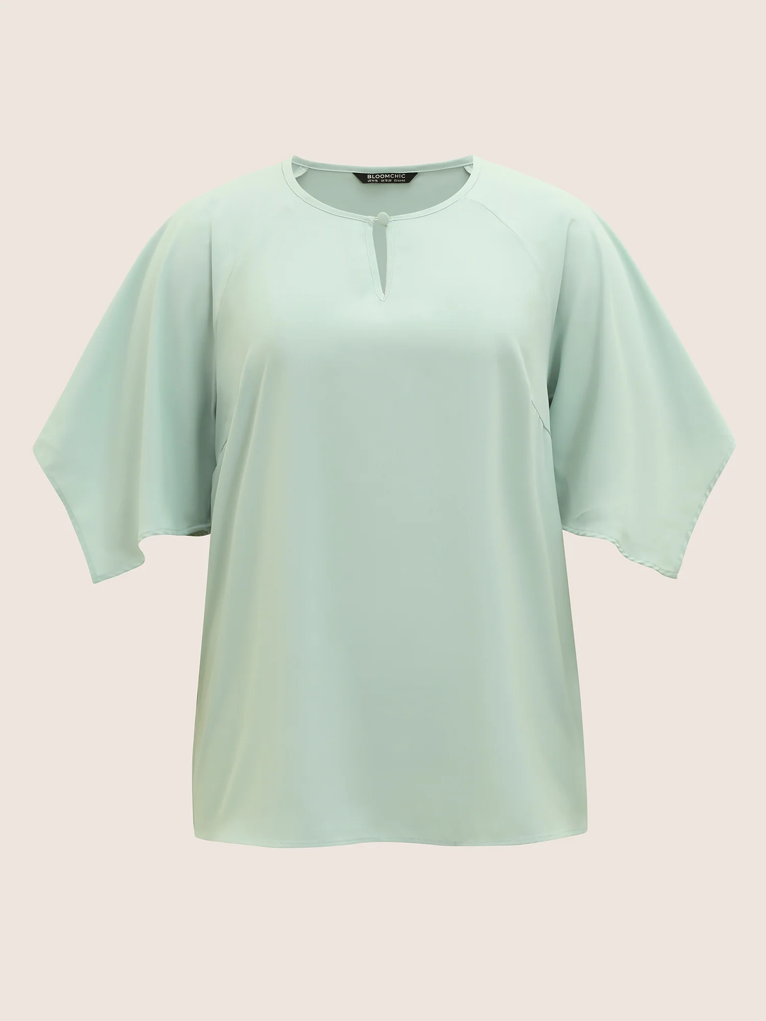 Solid Raglan Sleeve Keyhole Button Up Blouse - Image 8