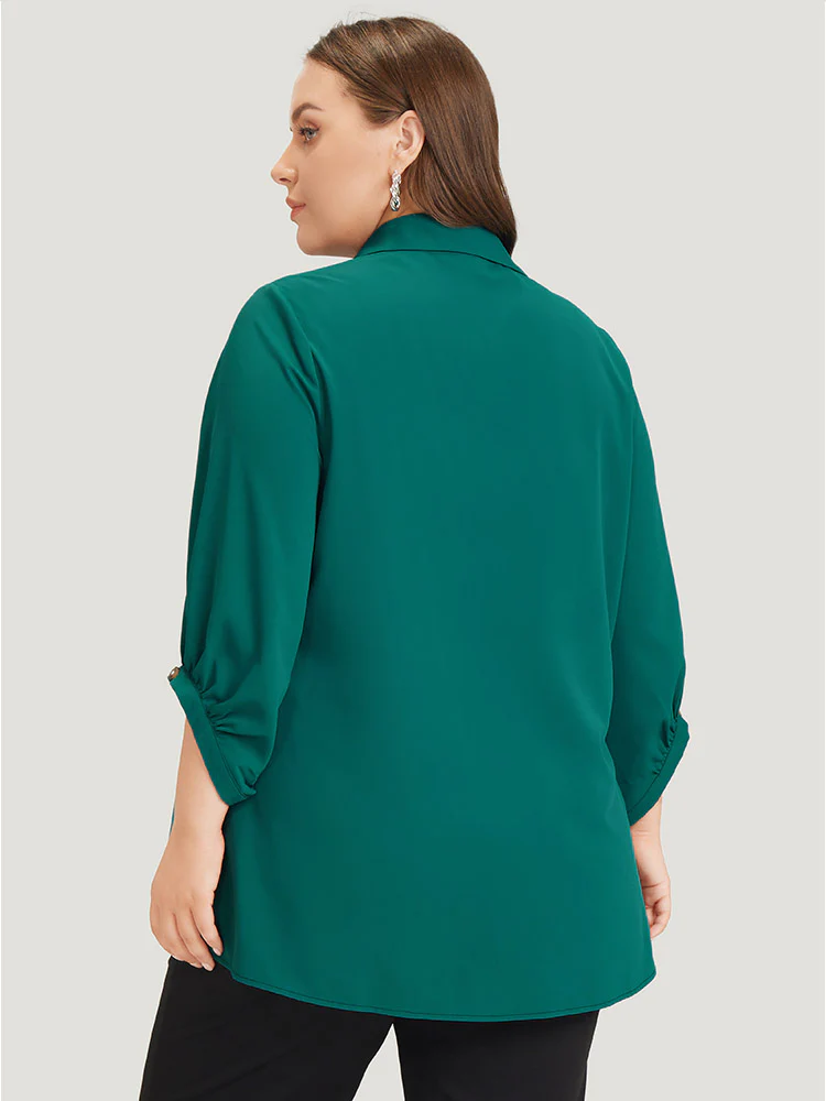 Anti-Wrinkle Solid Shirt Collar Lantern Sleeve Button Up Blouse - Image 2