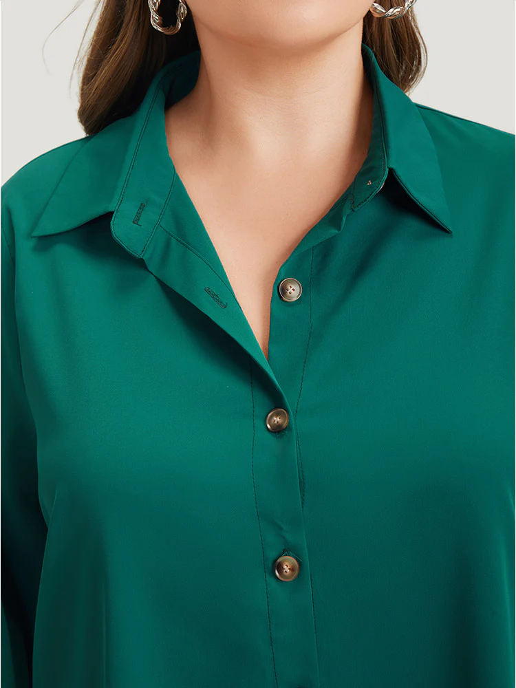 Anti-Wrinkle Solid Shirt Collar Lantern Sleeve Button Up Blouse - Image 7