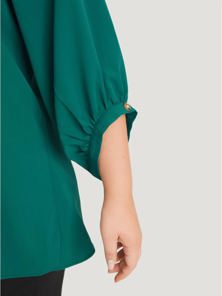Anti-Wrinkle Solid Shirt Collar Lantern Sleeve Button Up Blouse - Image 8