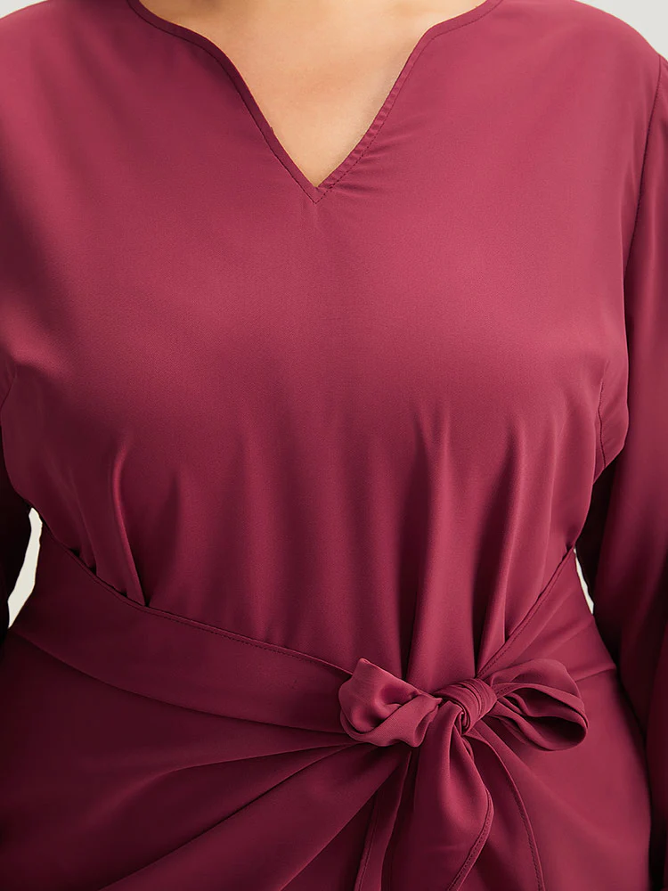 Anti-Wrinkle Solid Ties Lantern Sleeve Dress - Image 6