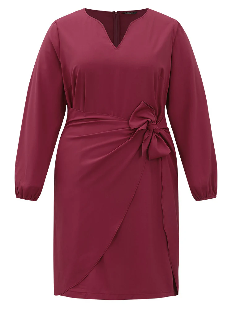 Anti-Wrinkle Solid Ties Lantern Sleeve Dress - Image 8