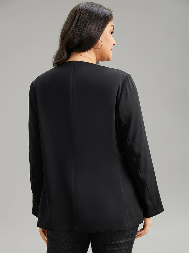 Solid Zipper Fly Pocket Blazer - Image 2