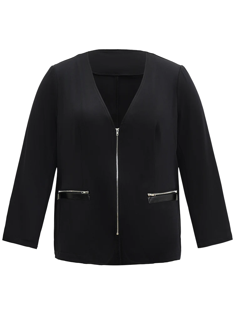 Solid Zipper Fly Pocket Blazer - Image 6