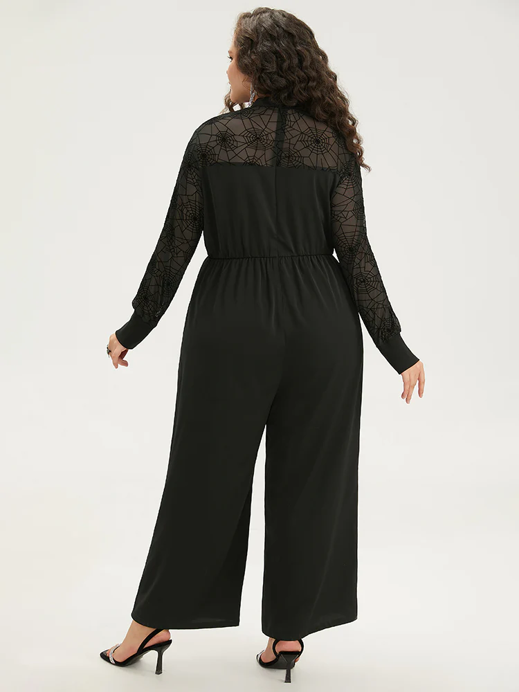 Anti-Wrinkle Spider Web Crochet Lace Mesh Jumpsuit - Image 4