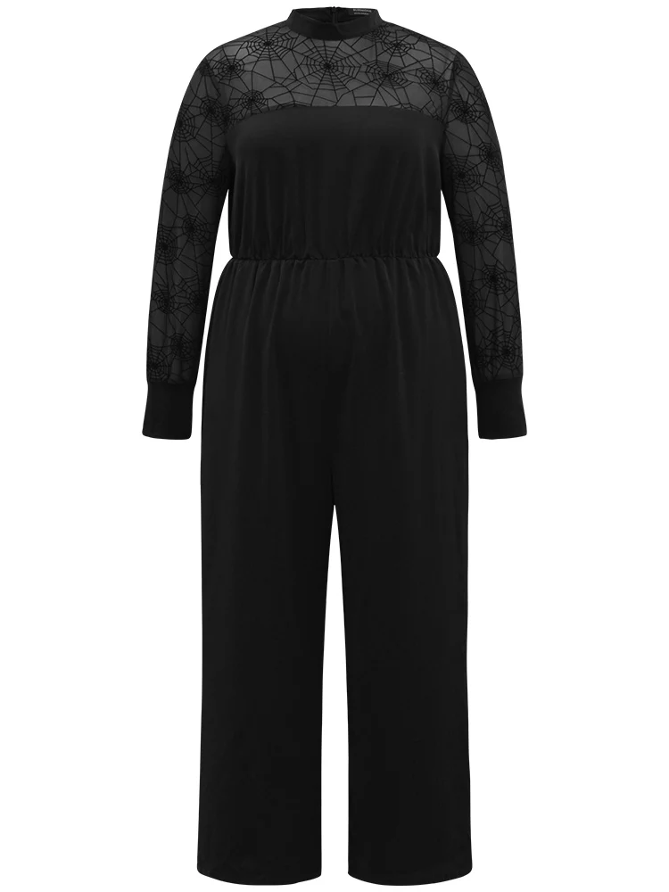 Anti-Wrinkle Spider Web Crochet Lace Mesh Jumpsuit - Image 7