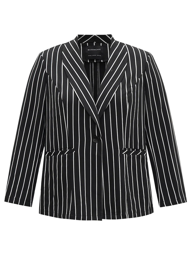 Striped Suit Collar Button Up Blazer - Image 10