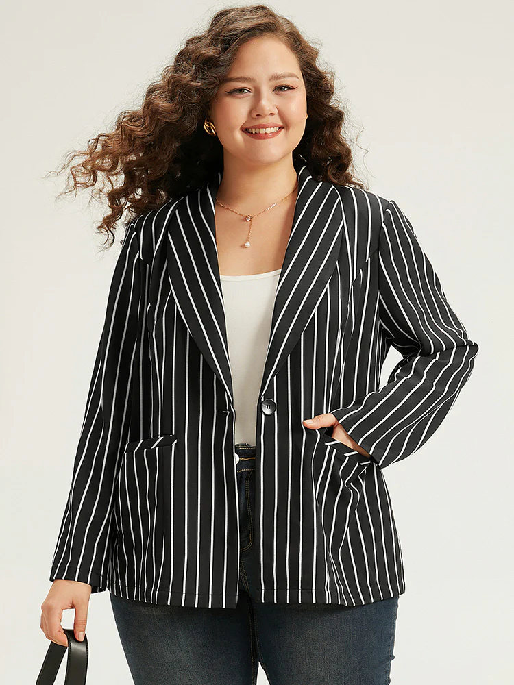 Striped Suit Collar Button Up Blazer - Image 3
