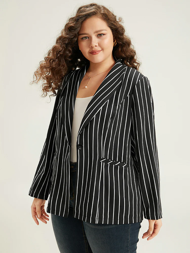Striped Suit Collar Button Up Blazer - Image 4