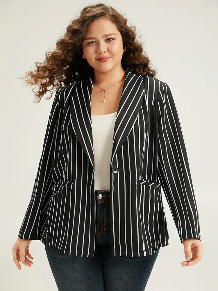 Striped Suit Collar Button Up Blazer - Image 5