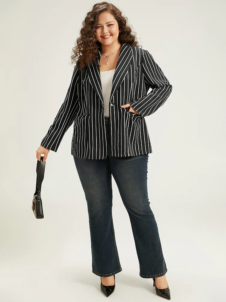 Striped Suit Collar Button Up Blazer - Image 6
