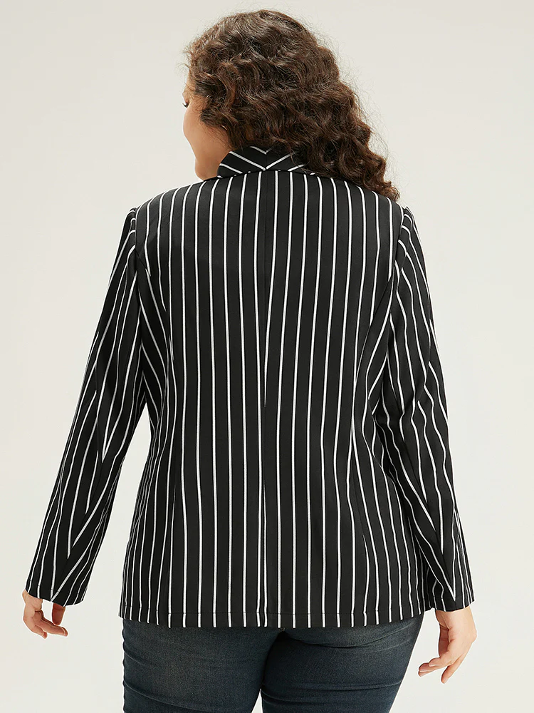 Striped Suit Collar Button Up Blazer - Image 7