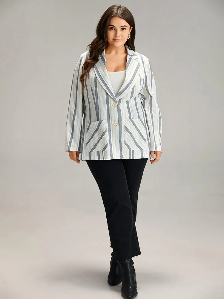 Striped Suit Collar Pocket Blazer - Image 4
