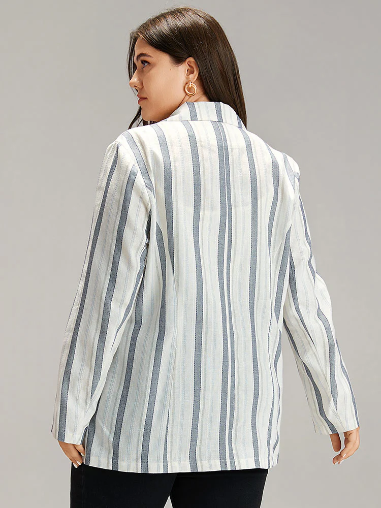 Striped Suit Collar Pocket Blazer - Image 5