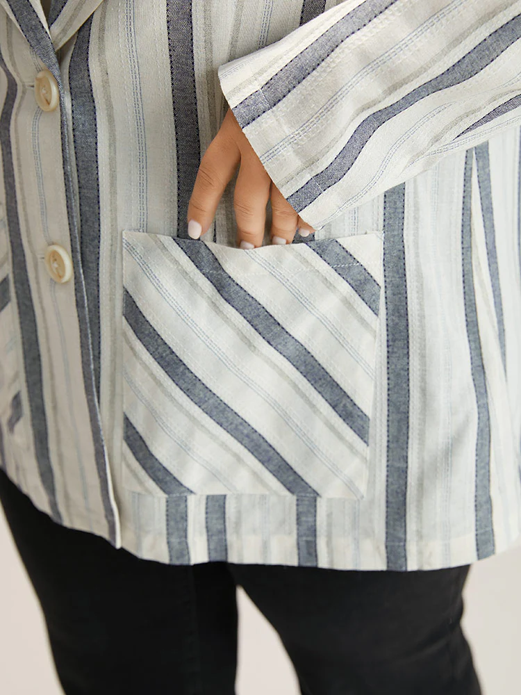 Striped Suit Collar Pocket Blazer - Image 7