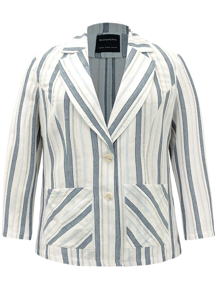 Striped Suit Collar Pocket Blazer - Image 8