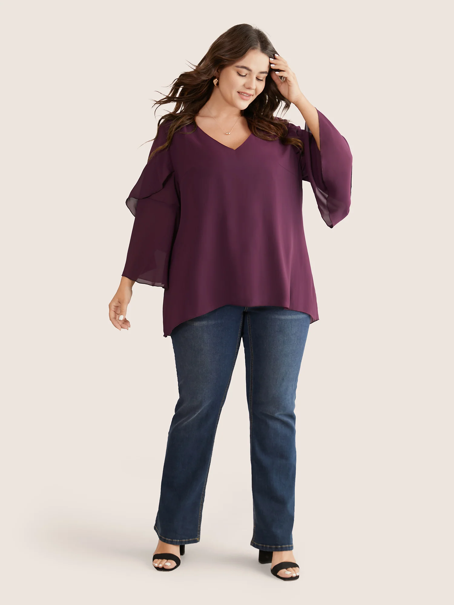 Anti-Wrinkle Tiered Flounce Sleeve Chiffon Blouse - Image 2