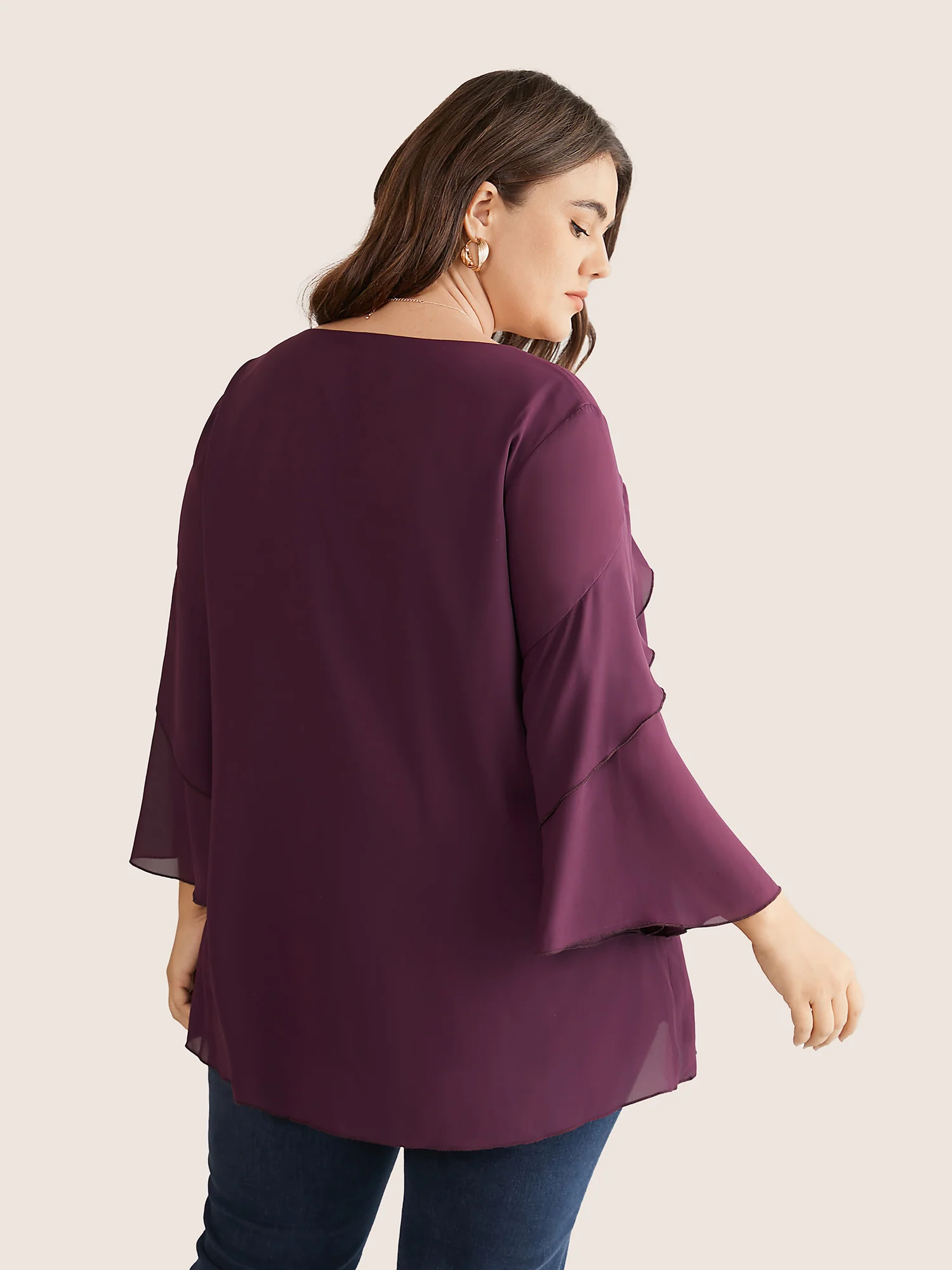 Anti-Wrinkle Tiered Flounce Sleeve Chiffon Blouse - Image 4