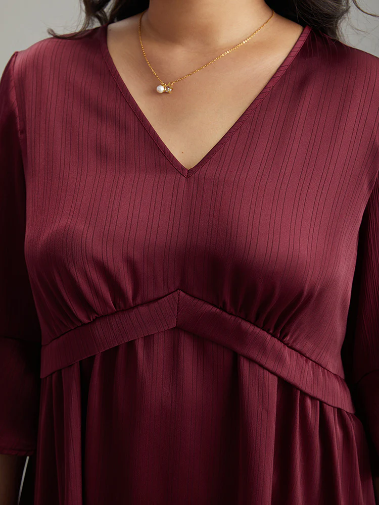 Anti-Wrinkle V Neck Gathered Ruffle Sleeve Blouse - Image 6