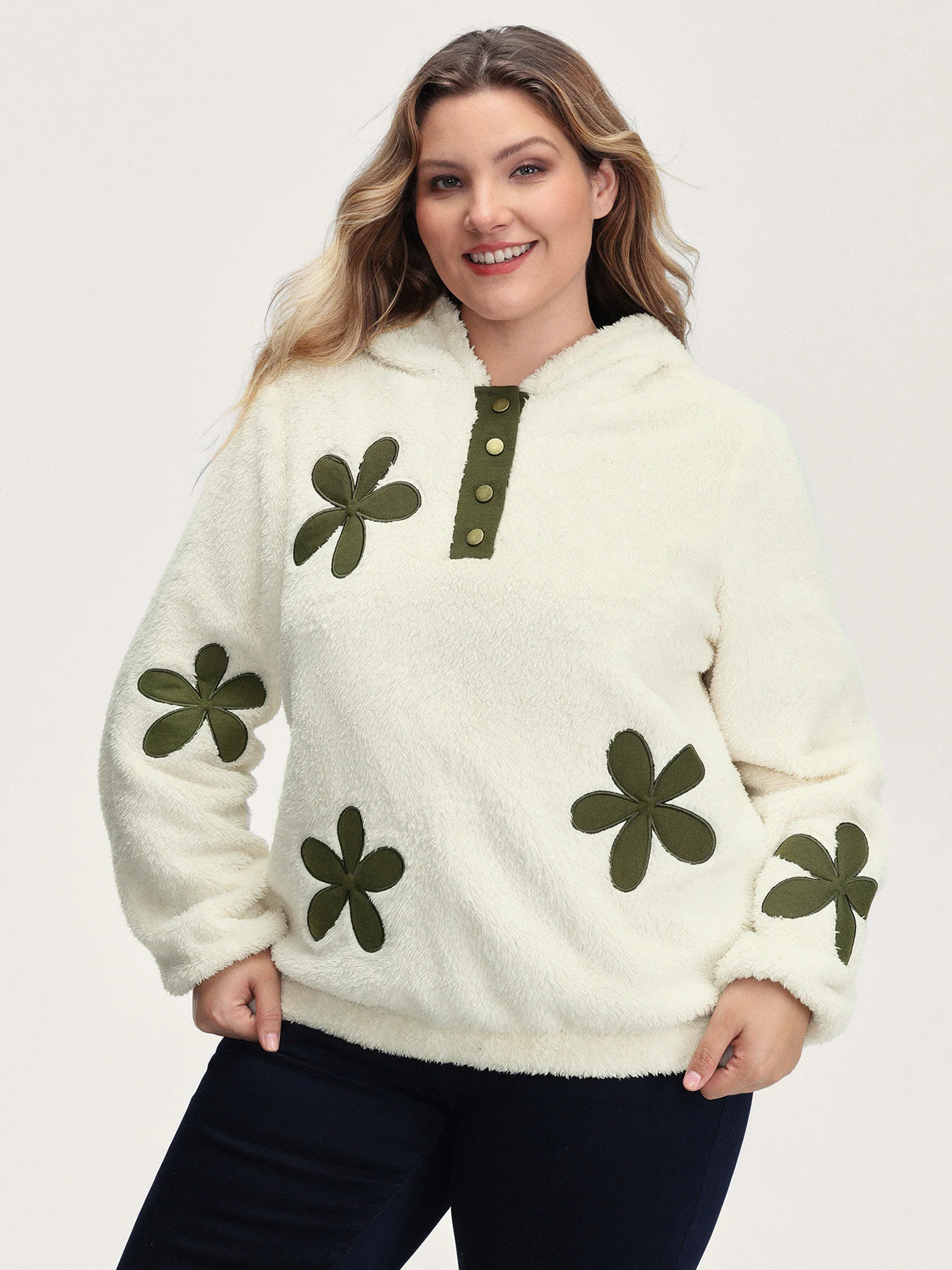 Applique Embroidery Color Contrast Hoodie - Image 2