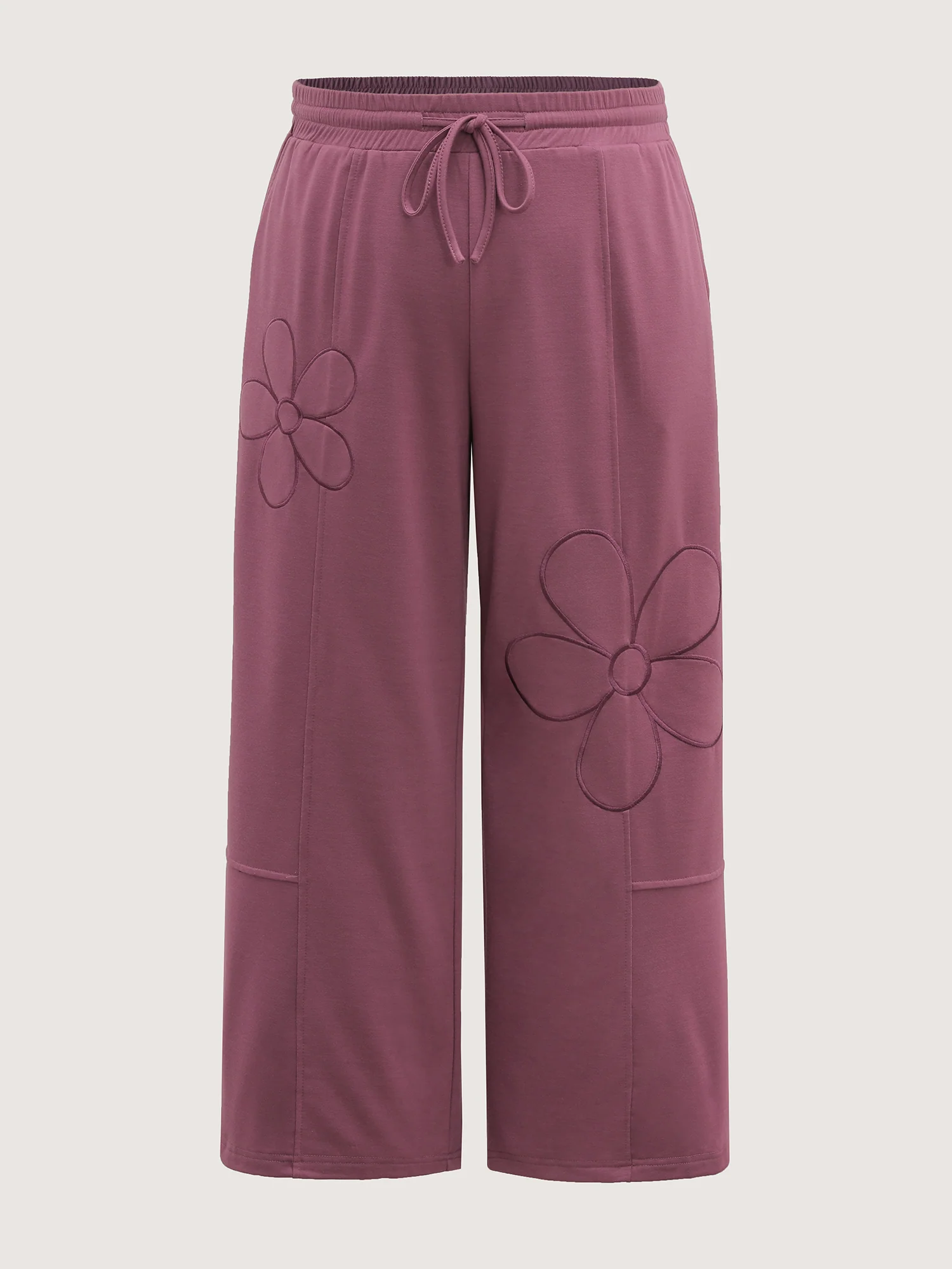 Applique Embroidery Drawstring Wide-Leg Pants - Image 8
