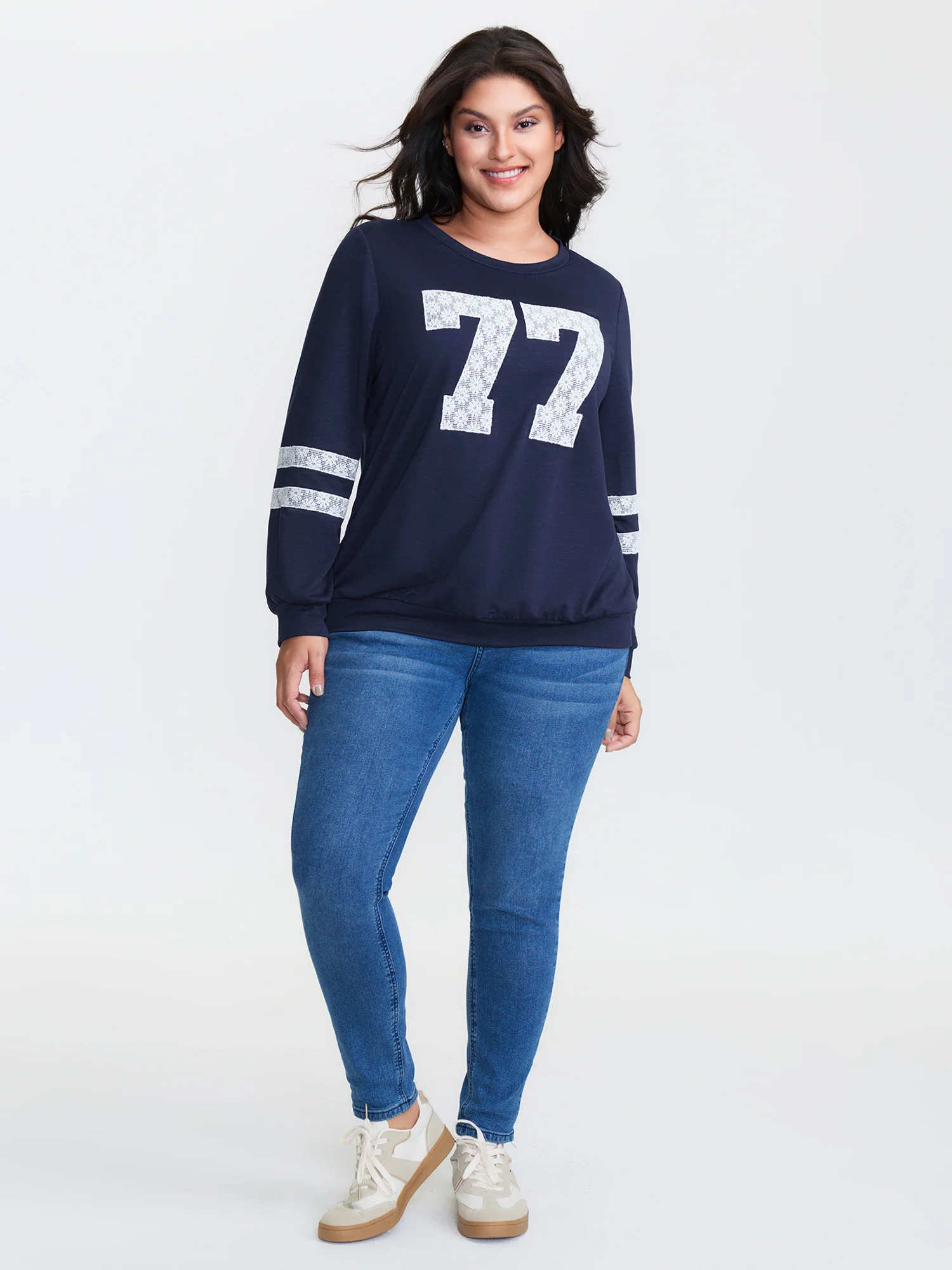 Applique Embroidery Stretchy Sweatshirt - Image 2