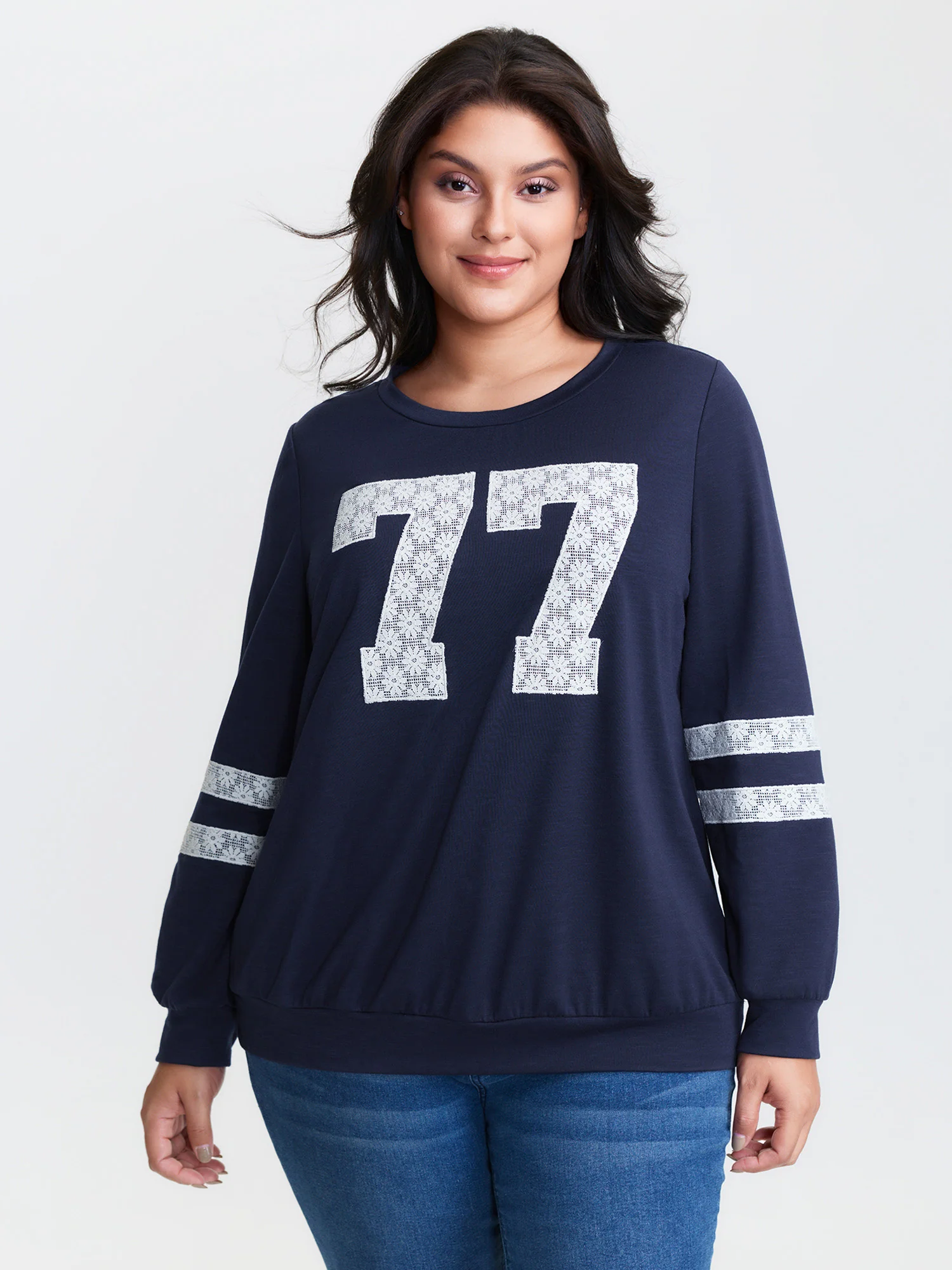 Applique Embroidery Stretchy Sweatshirt - Image 3