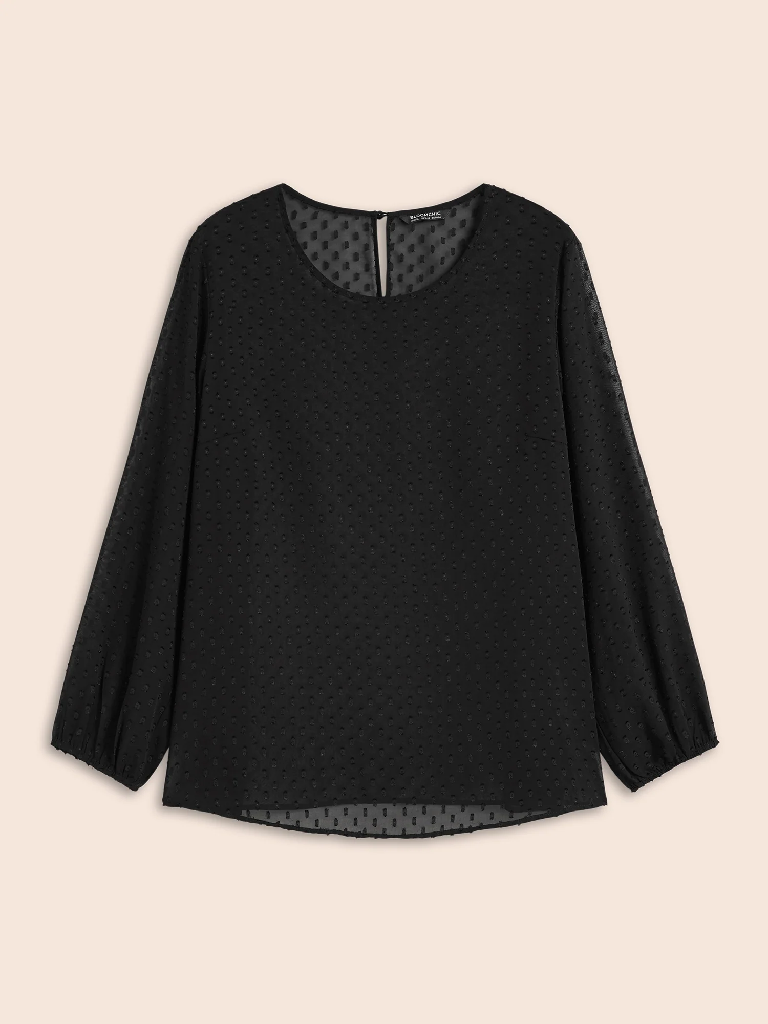 Appliques Mesh Round Neck Lantern Sleeve Blouse - Image 6