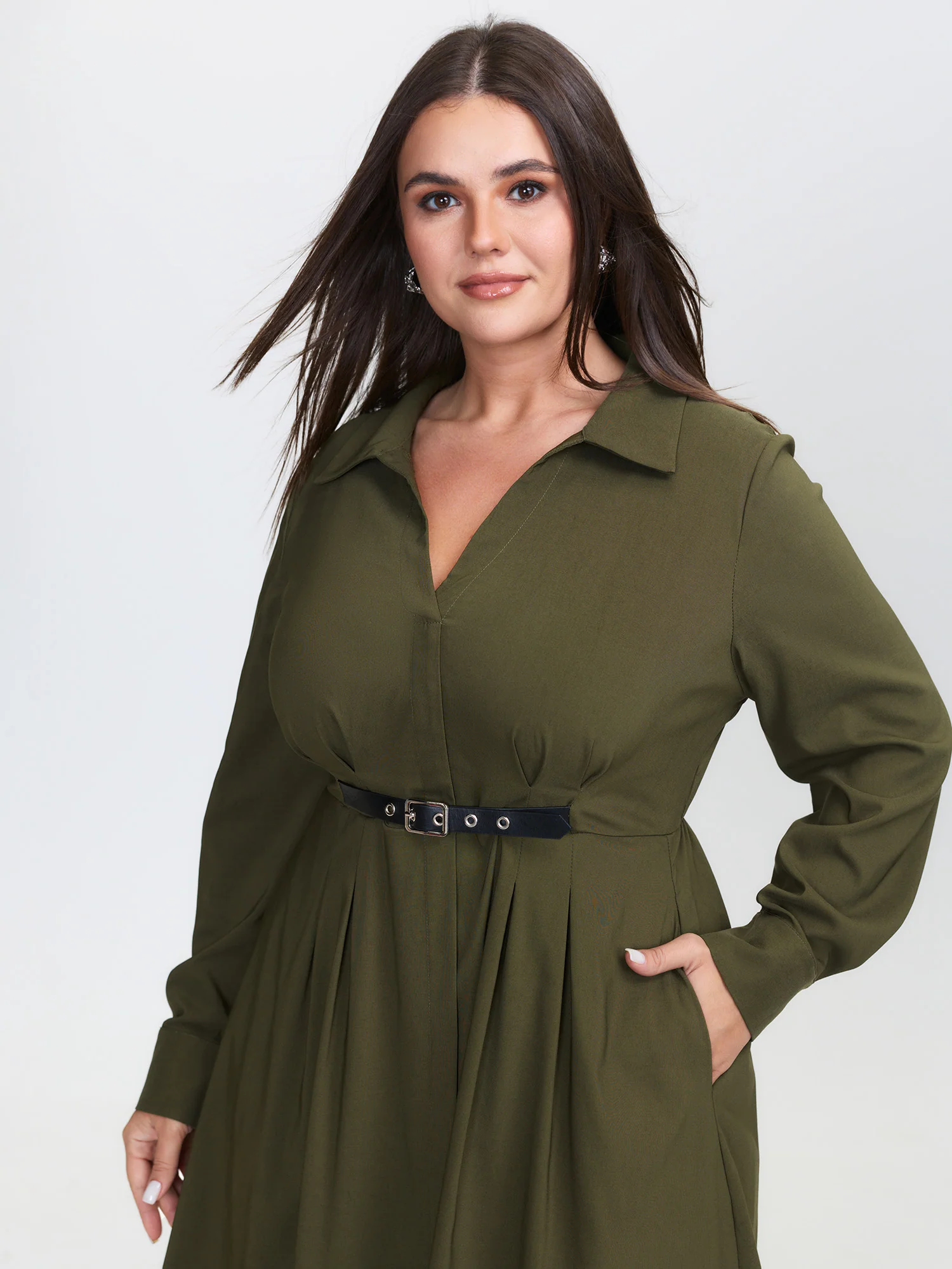 Arc Hem Cinched-Waist Shirt Maxi Dress - Image 2