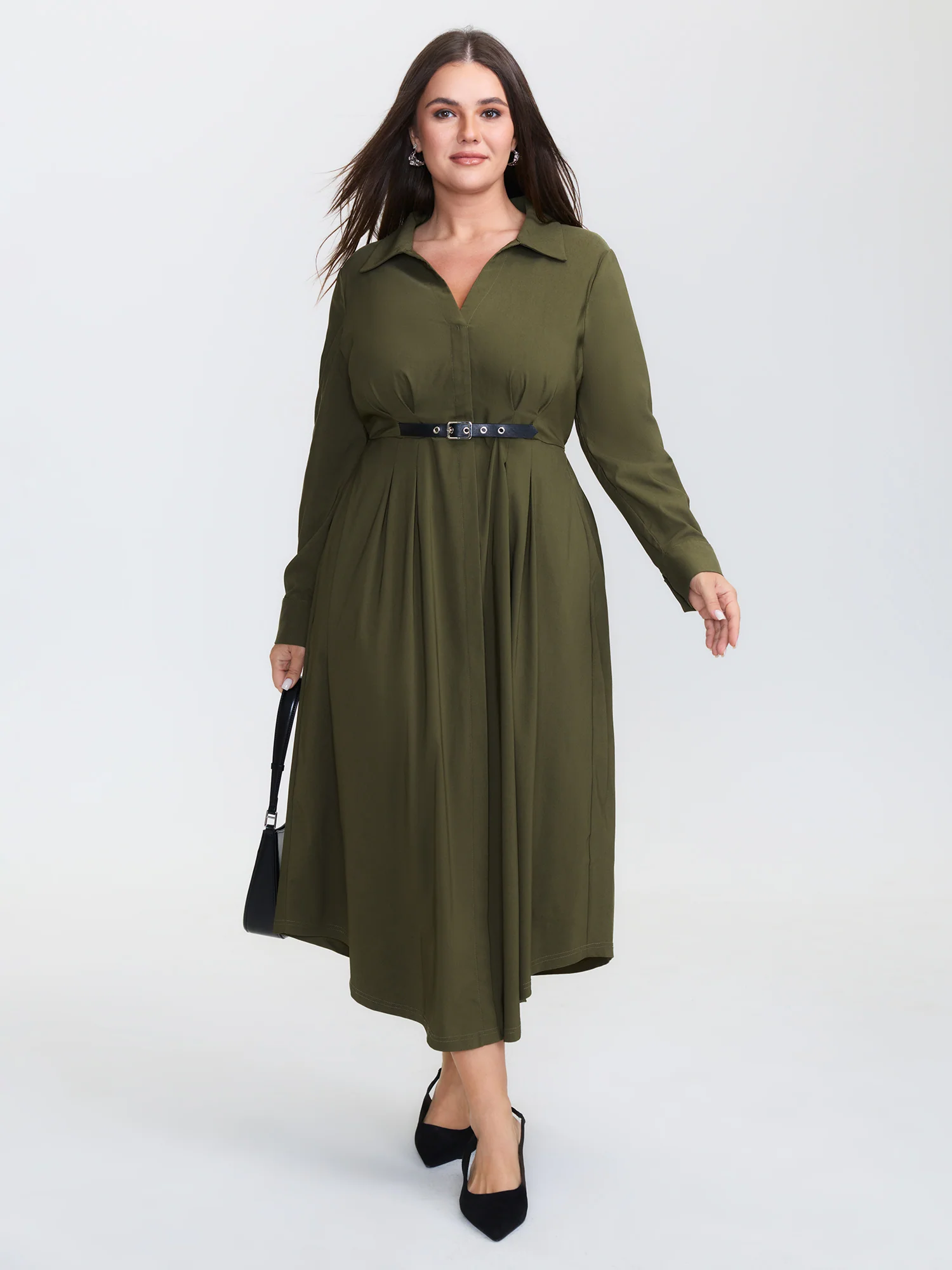 Arc Hem Cinched-Waist Shirt Maxi Dress - Image 3