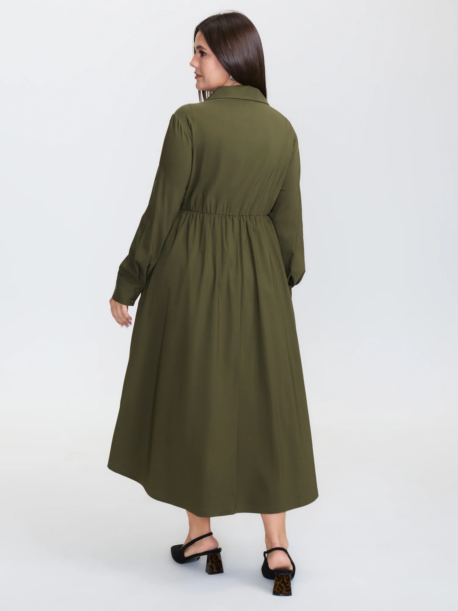 Arc Hem Cinched-Waist Shirt Maxi Dress - Image 4