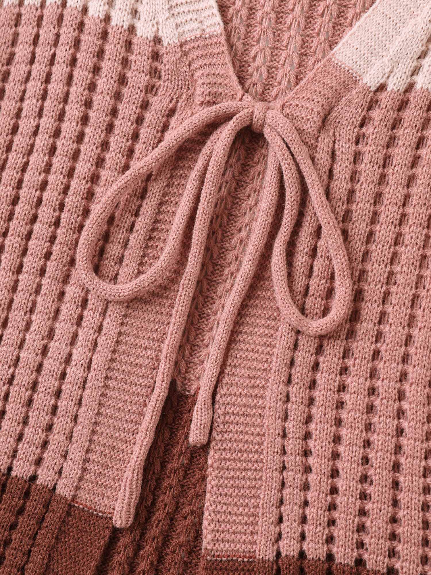 Arc Hem Color Block Tie Front Cardigan - Image 6