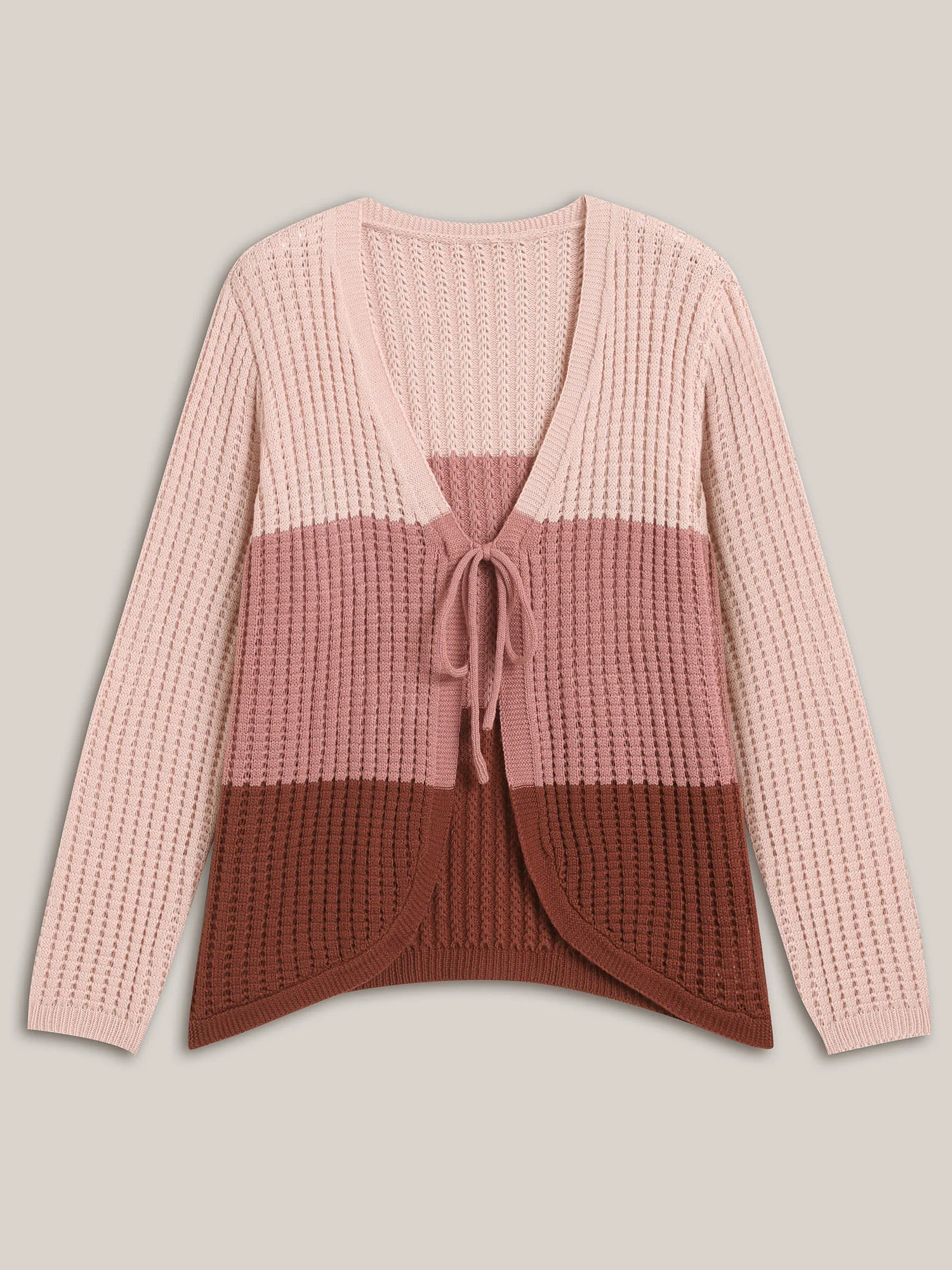 Arc Hem Color Block Tie Front Cardigan - Image 8